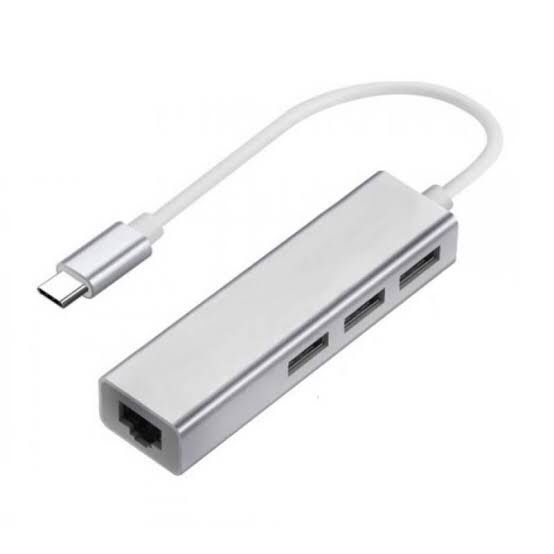 Adaptador aluminio tipo C con 3 puertos USB + RJ45 - para celular o tablet